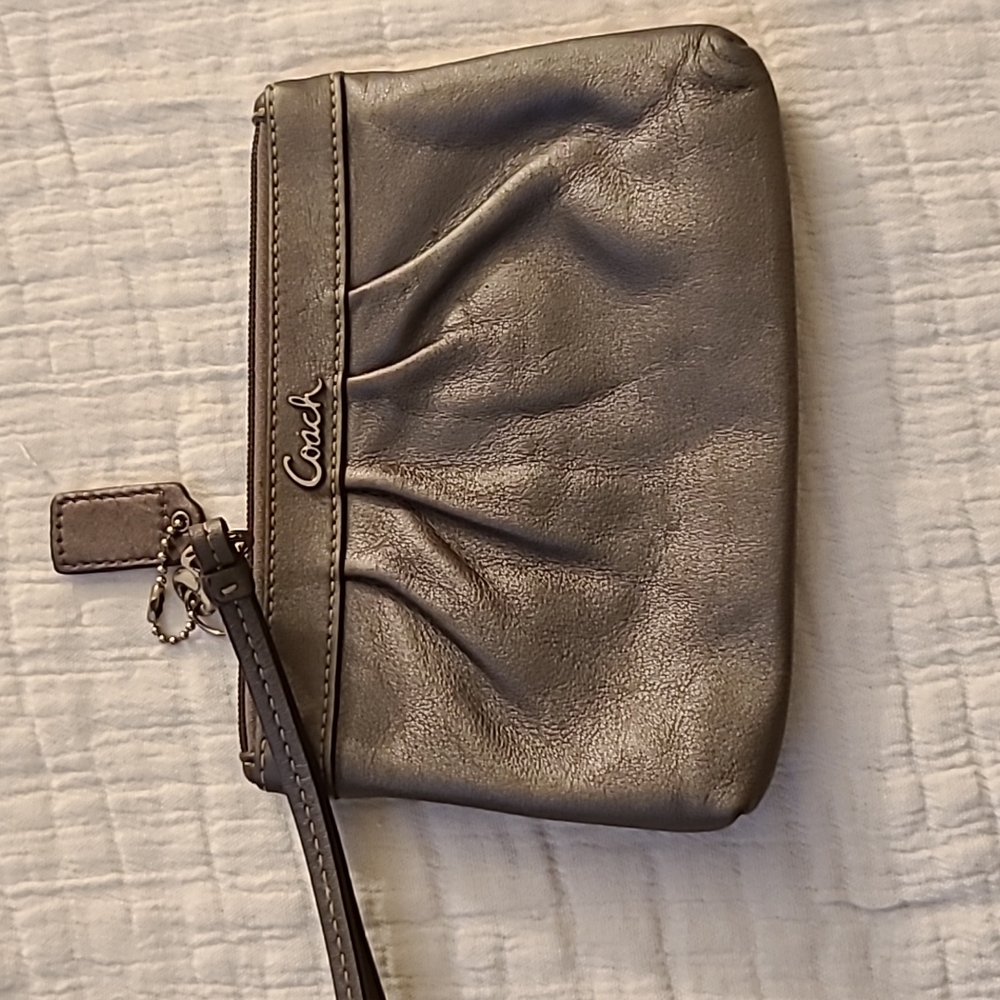 Coach metallic gray small wristlet